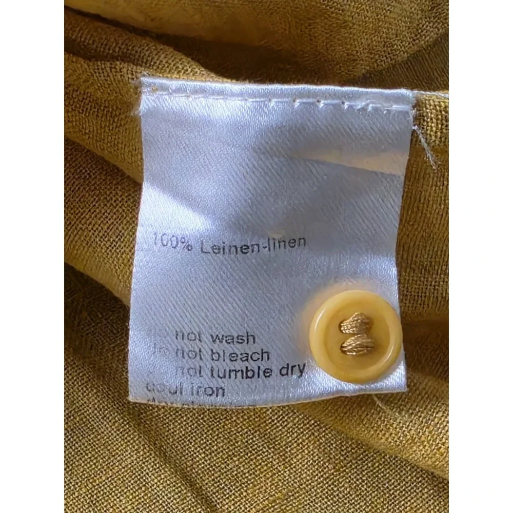 Akris Punto Blouse Womens Linen Yellow Mandarin Collar Pleated Sleeve Top - Picture 4 of 8